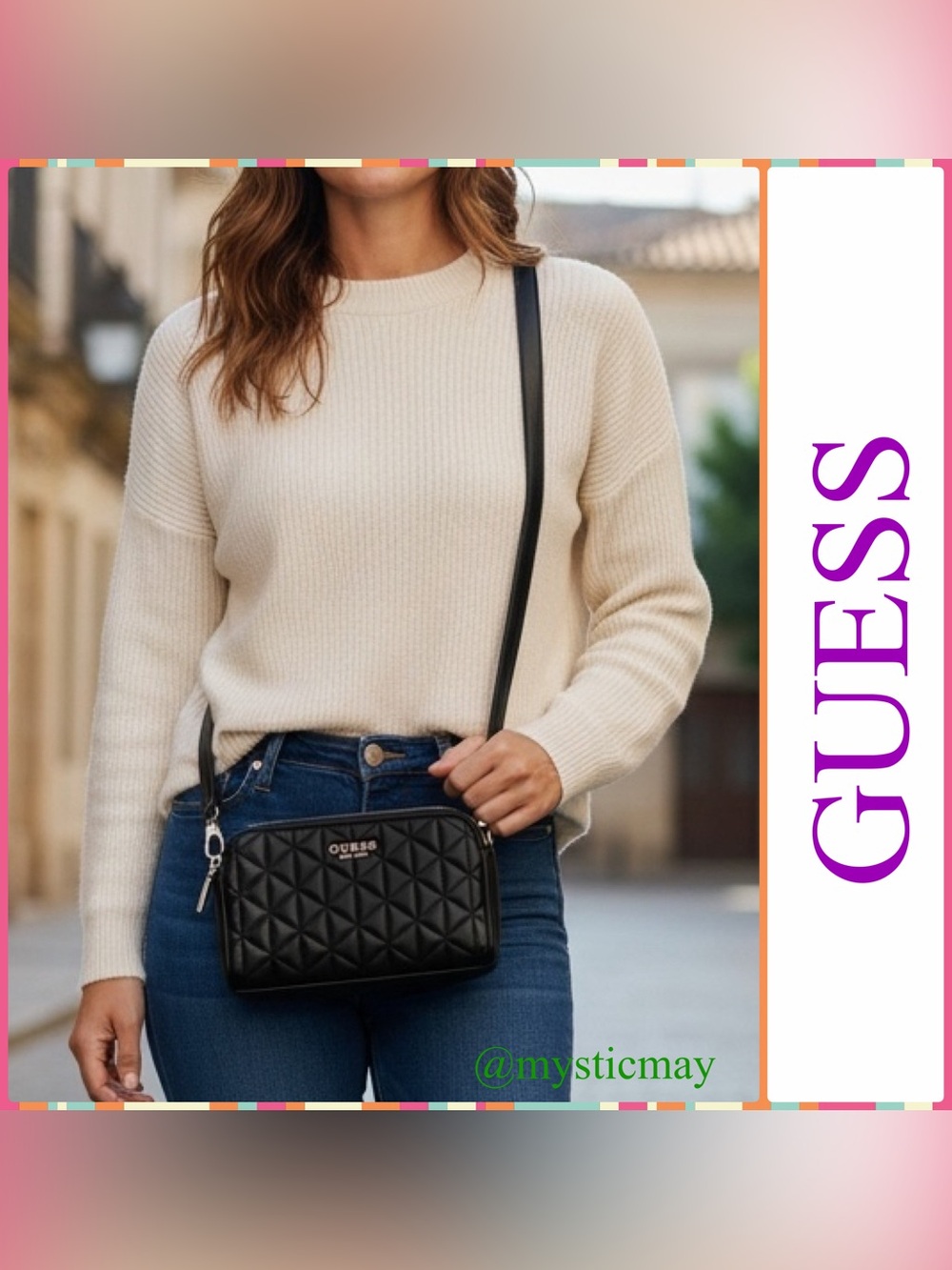 Women’s GUESS Jet Black Quilted Faux Leather Crossbody Purse